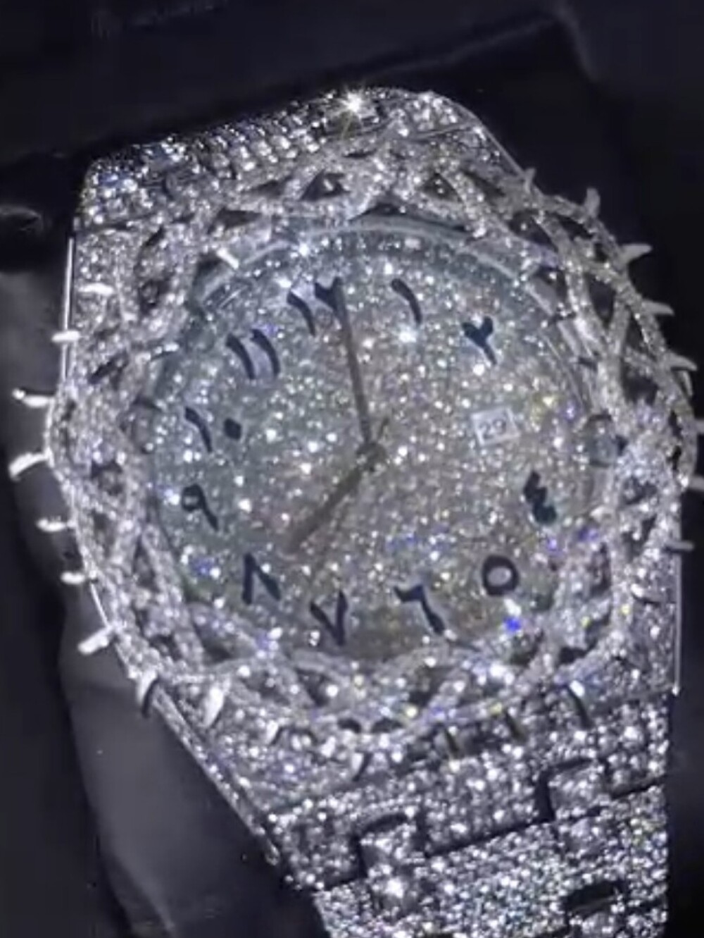 Iced Out Thorn Crown Bezel  Watch w Arabic Numeral Dial Fully Iced Out 45MM - Picture 5 of 7